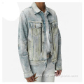 Custom Denim Bomber Jacket Washed Pocket Mens Denim